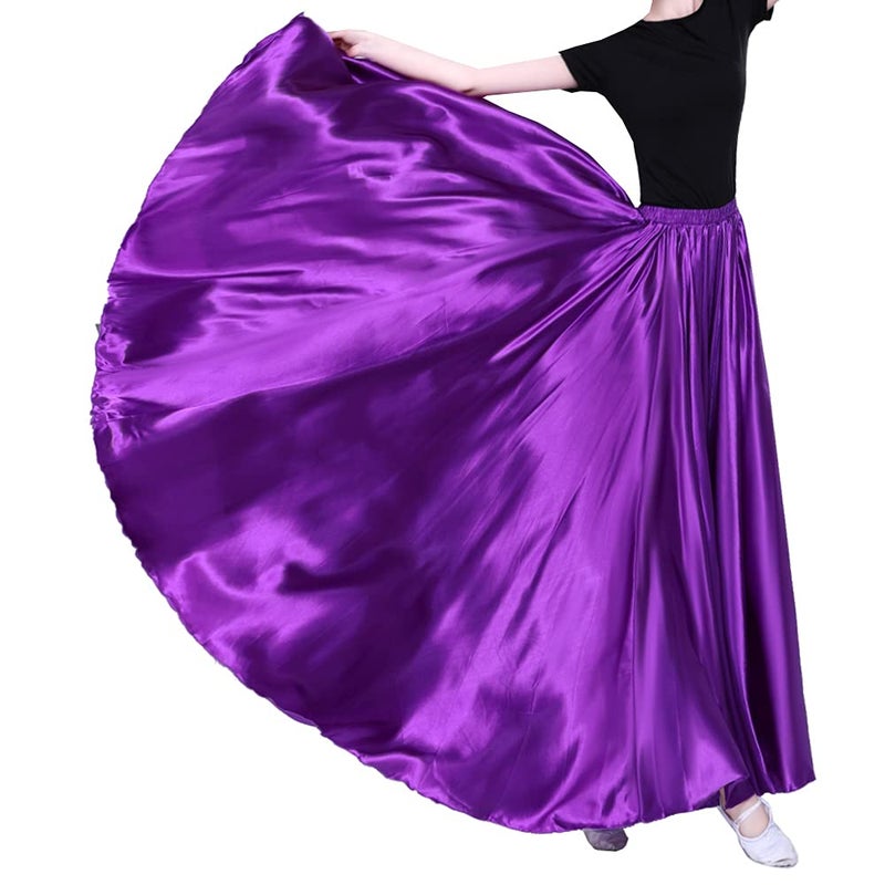 Sancan Women Long Tulle Retro Maxi Shiny Skirt for Belly Dancing Dance Costume Cosplay Holiday Weekend Party Dinner (Purple) - Image 2